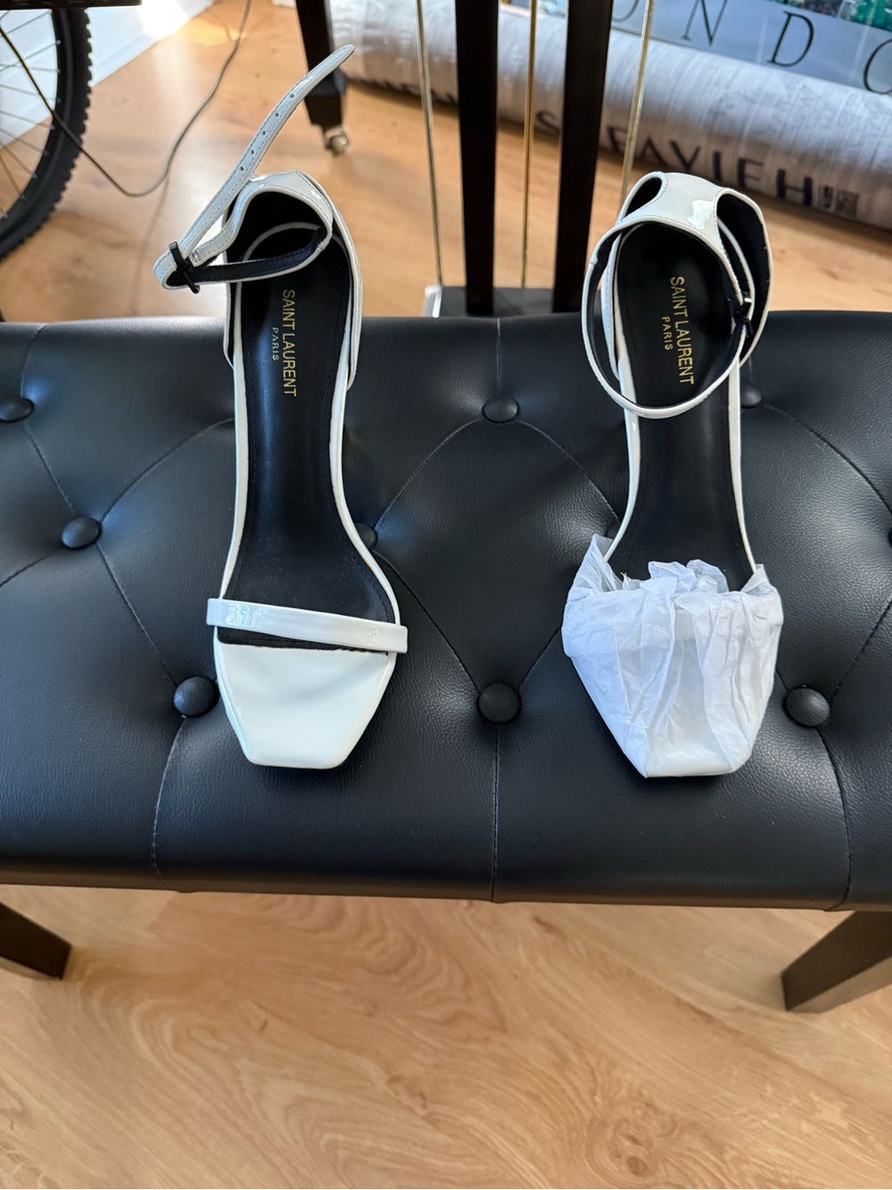 Saint Laurent White Ankle-Strap Square-Toe Sandals